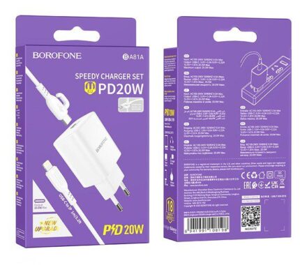 شارژر 20 وات بروفون مدل(EU) BA81A | کابل تایپ سی به لایتنینگ